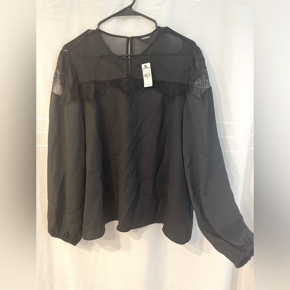 Express Lace Pieced Balloon Sleeve Top